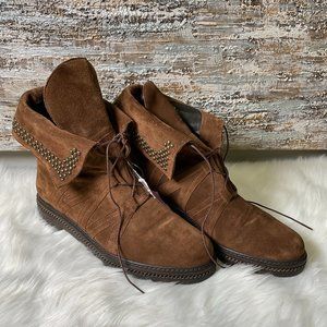 Stuart Weitzman Womens Brown Suede Studded Lace Up Bootie Boots Size US 9.5